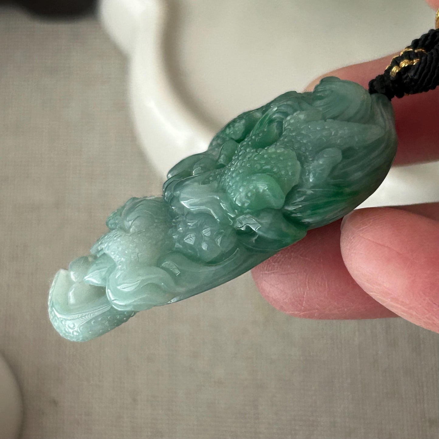 50mm Jadeite Jade Green Carved Dragon Pendant