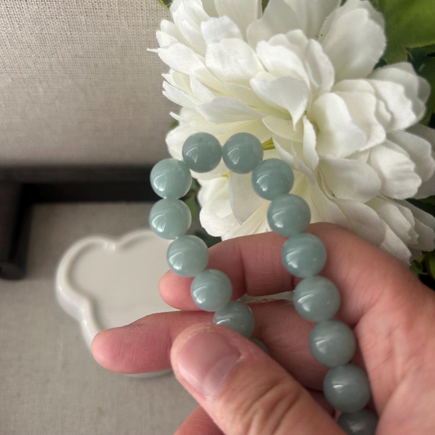10mm Glossy Rich Sky Blue Jadeite Jade Bead Bracelet
