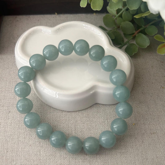 10mm Glossy Rich Sky Blue Jadeite Jade Bead Bracelet