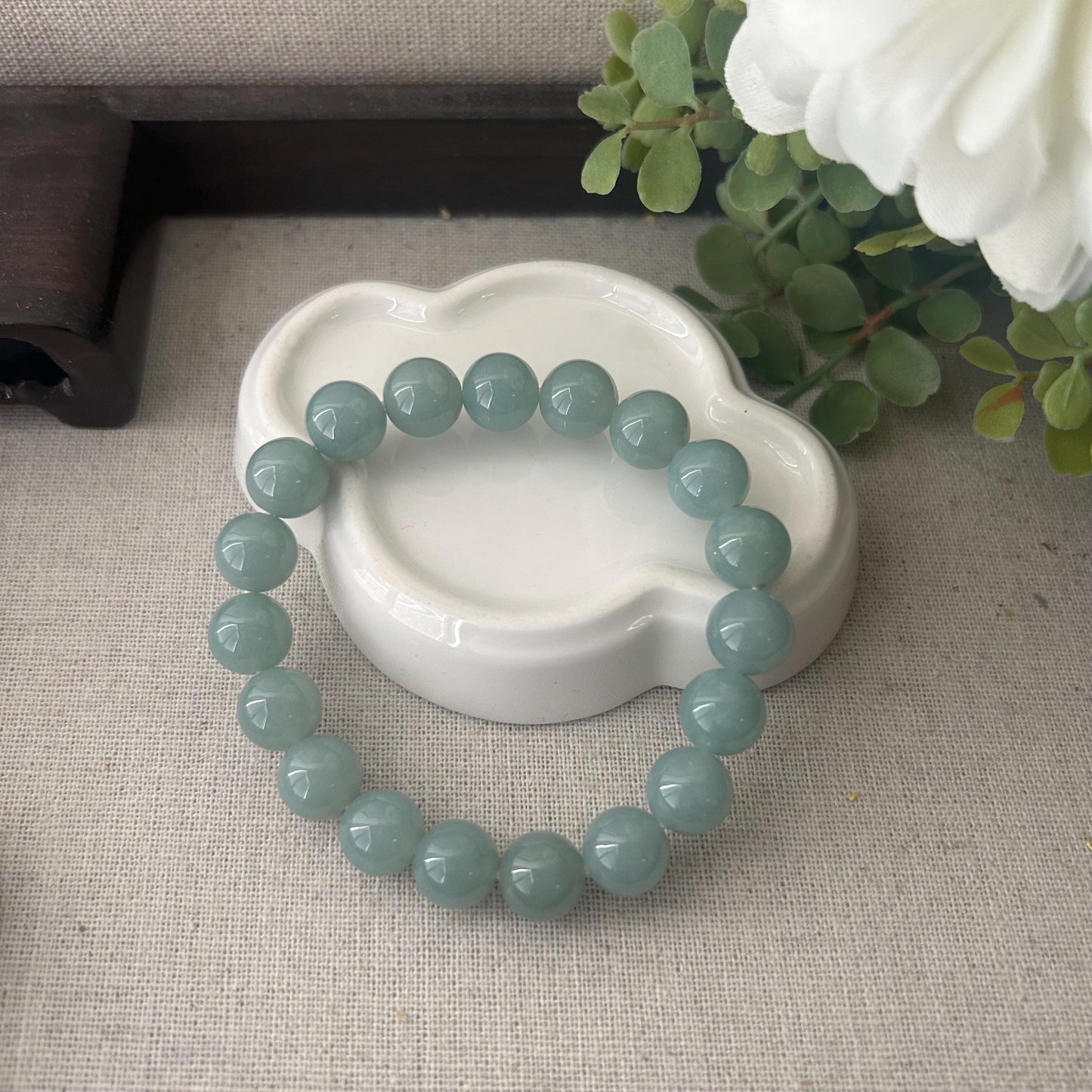 10mm Glossy Rich Sky Blue Jadeite Jade Bead Bracelet