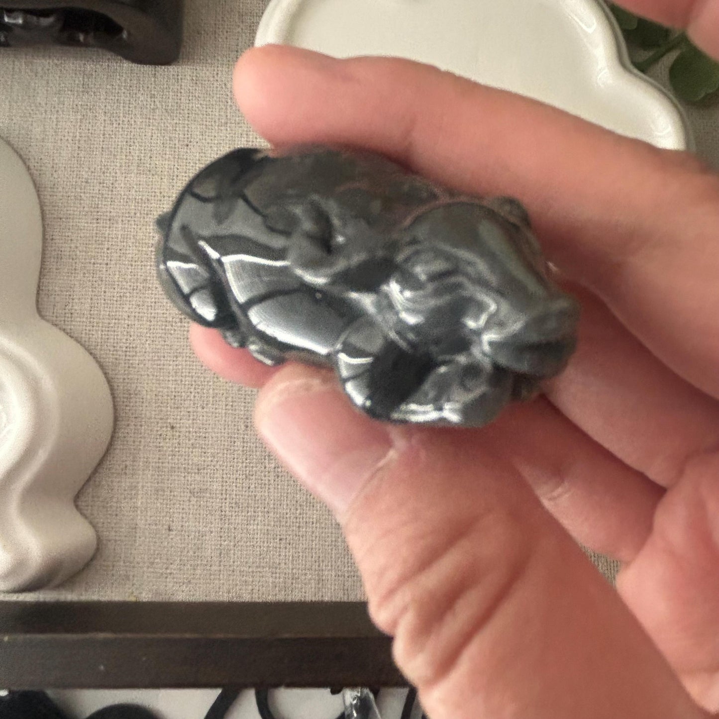 55mm Wuji Black Jadeite Jade Carved Cow Pendant Display