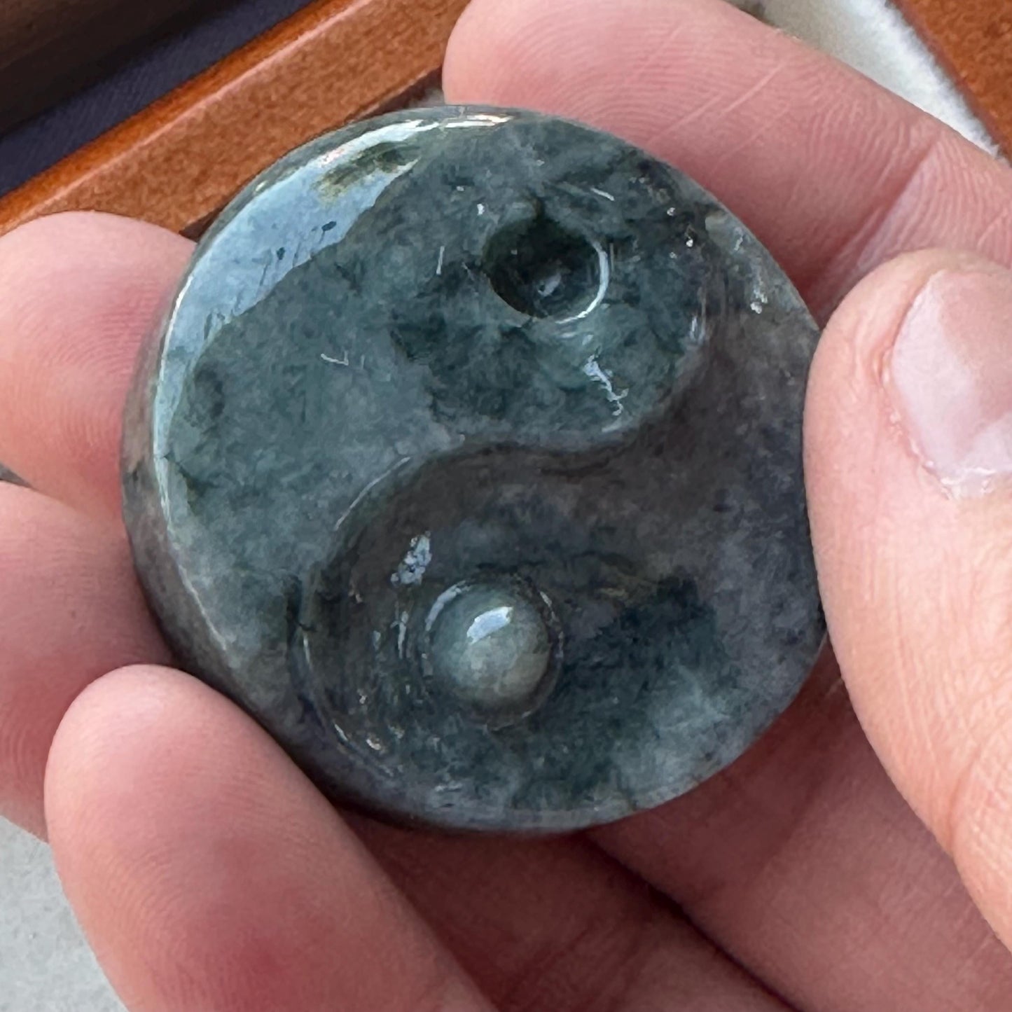 35.4 mm Wuji Grey Jadeite Jade Carved Yin Yang Pendant