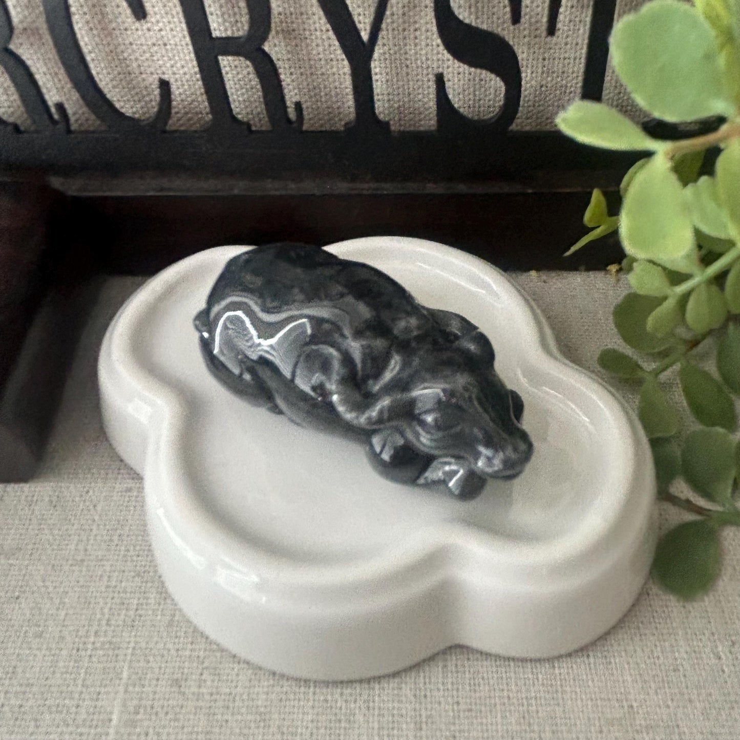 55mm Wuji Black Jadeite Jade Carved Cow Pendant Display