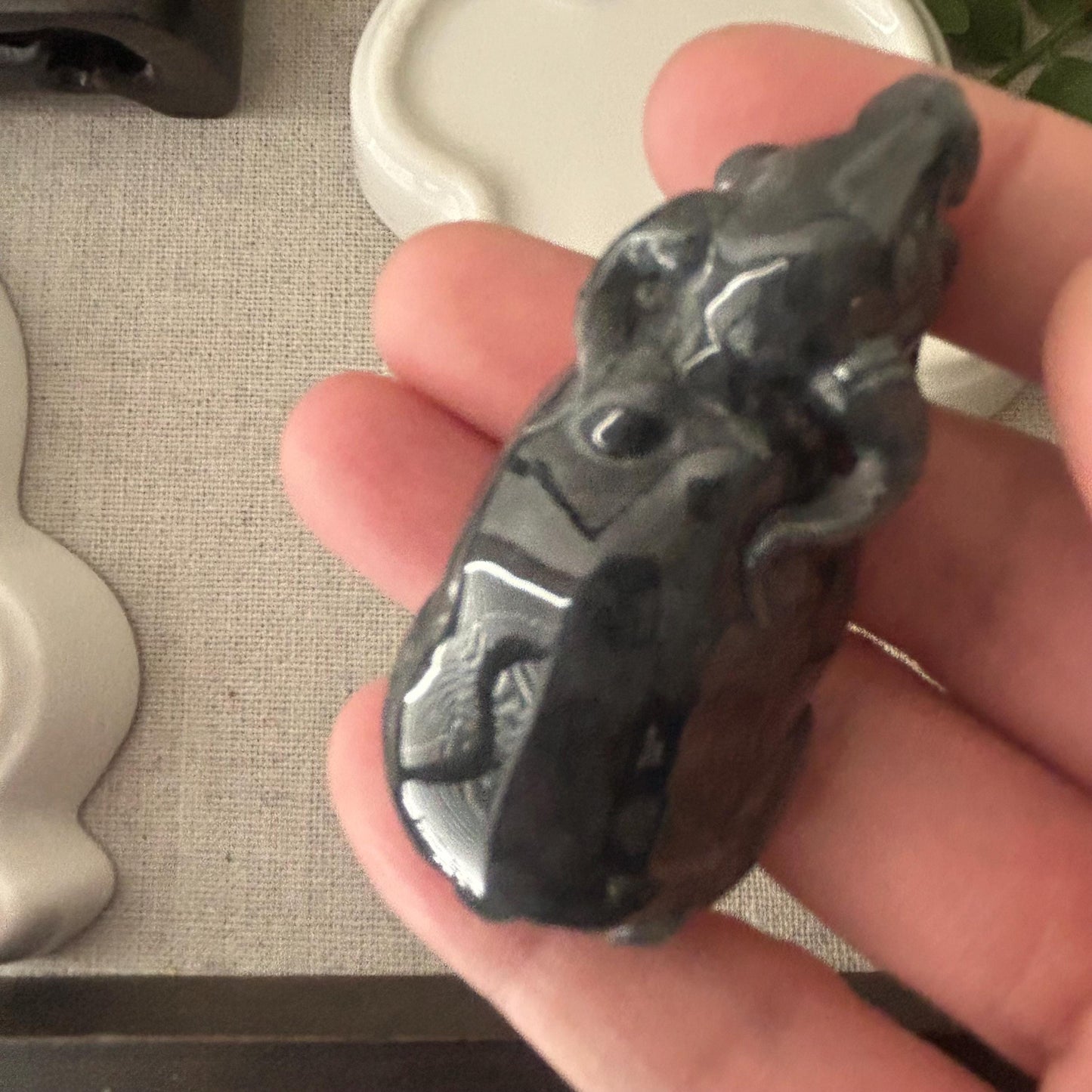 55mm Wuji Black Jadeite Jade Carved Cow Pendant Display