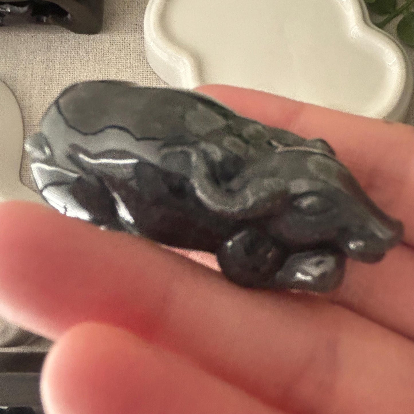 55mm Wuji Black Jadeite Jade Carved Cow Pendant Display