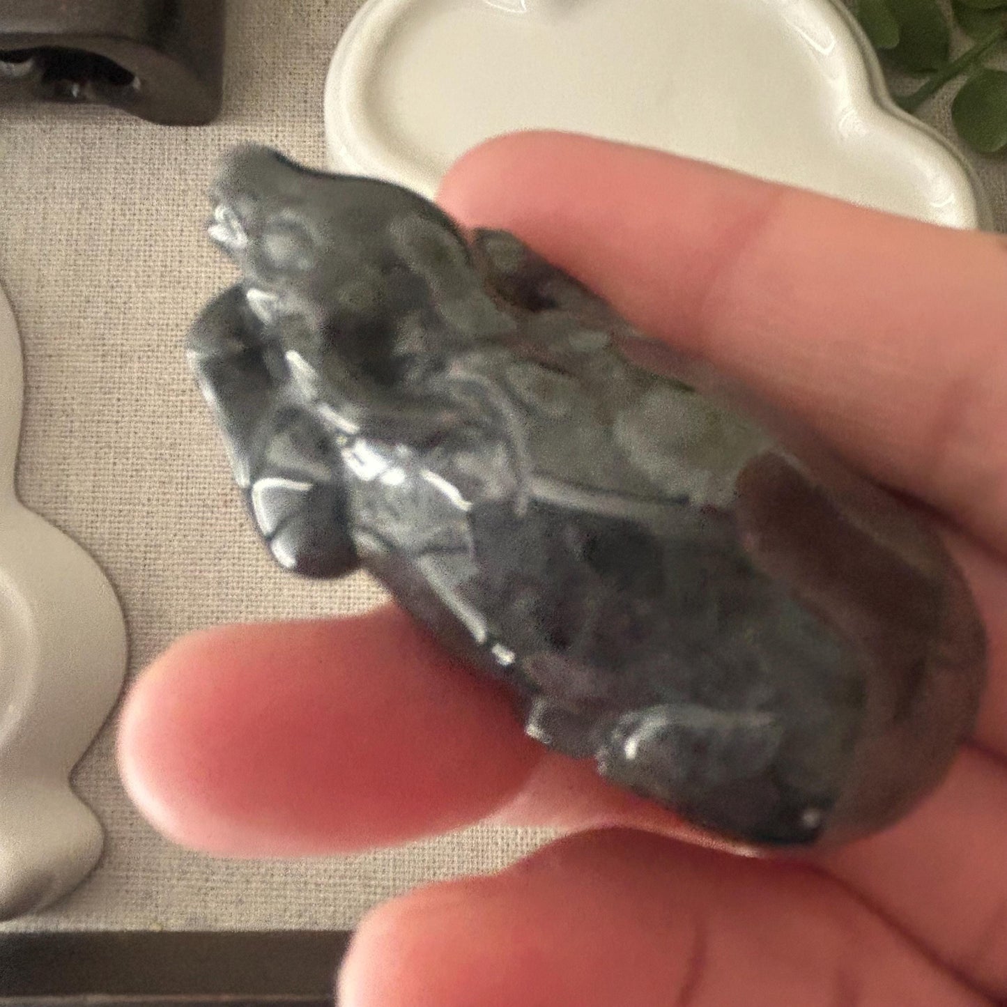 55mm Wuji Black Jadeite Jade Carved Cow Pendant Display