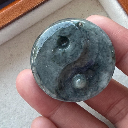 35.4 mm Wuji Grey Jadeite Jade Carved Yin Yang Pendant
