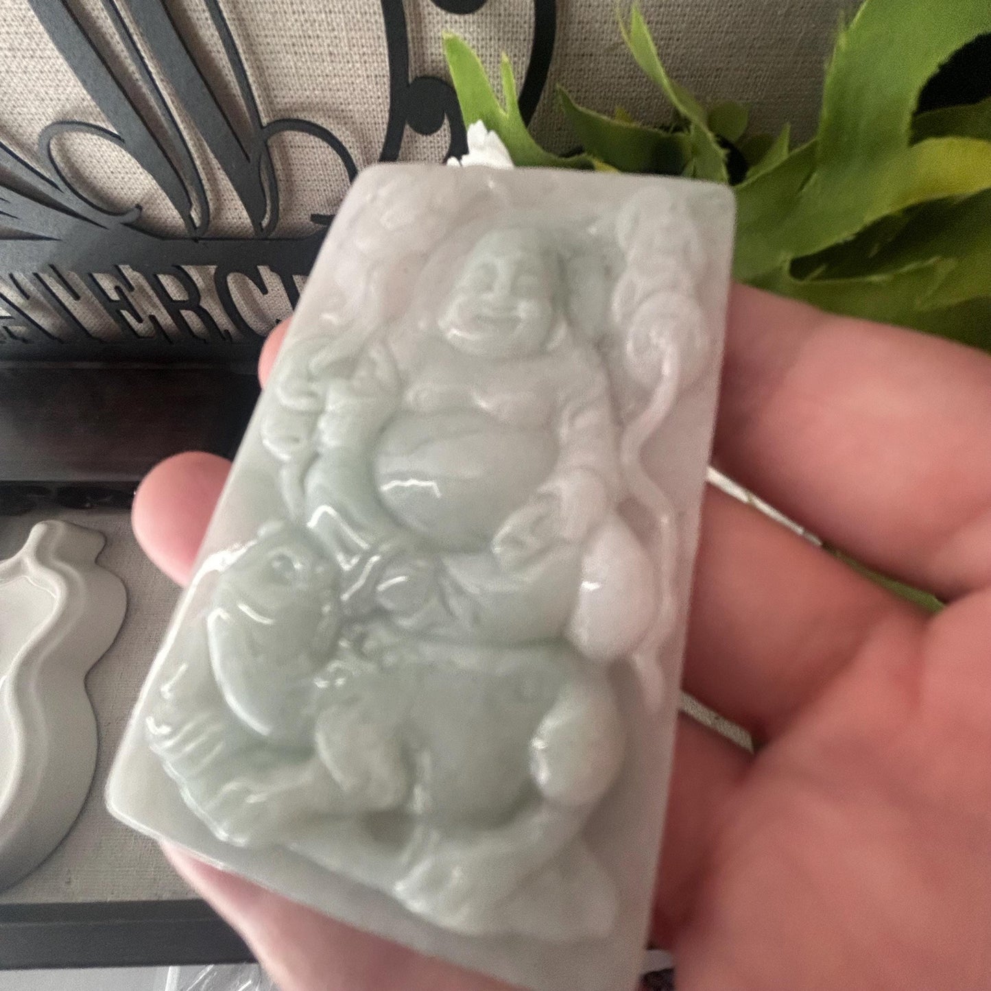 71 mm Jade Carved Happy Buddha Lucku Toad Pendant