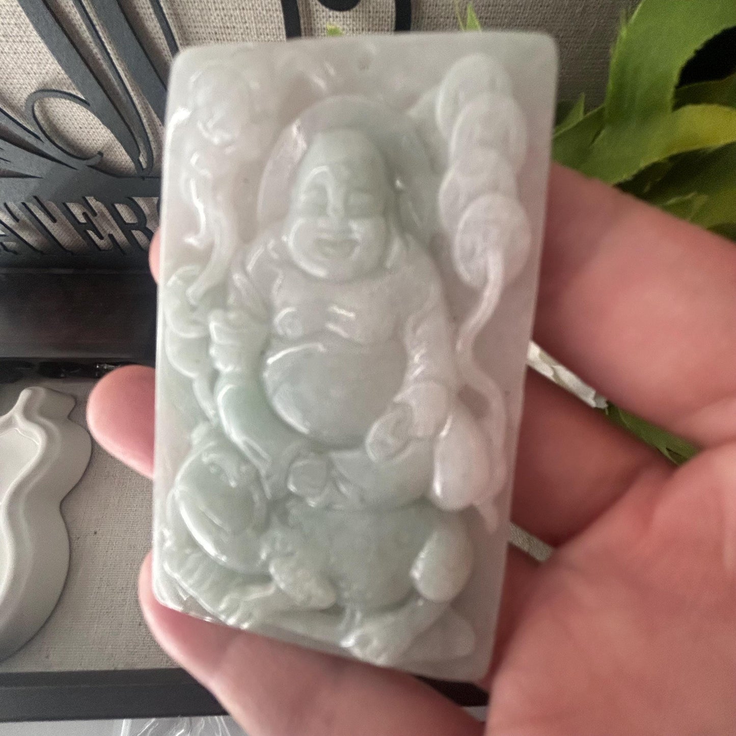 71 mm Jade Carved Happy Buddha Lucku Toad Pendant