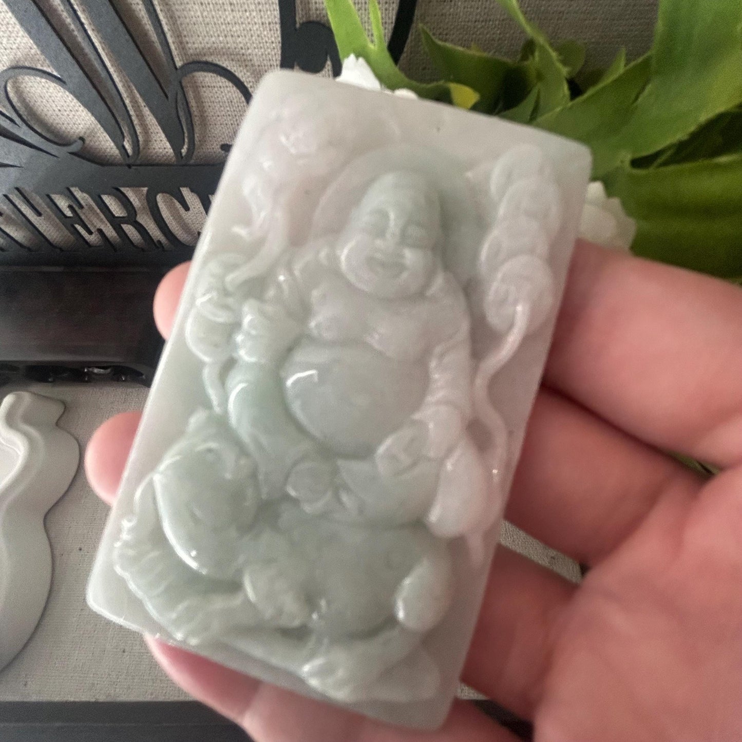 71 mm Jade Carved Happy Buddha Lucku Toad Pendant