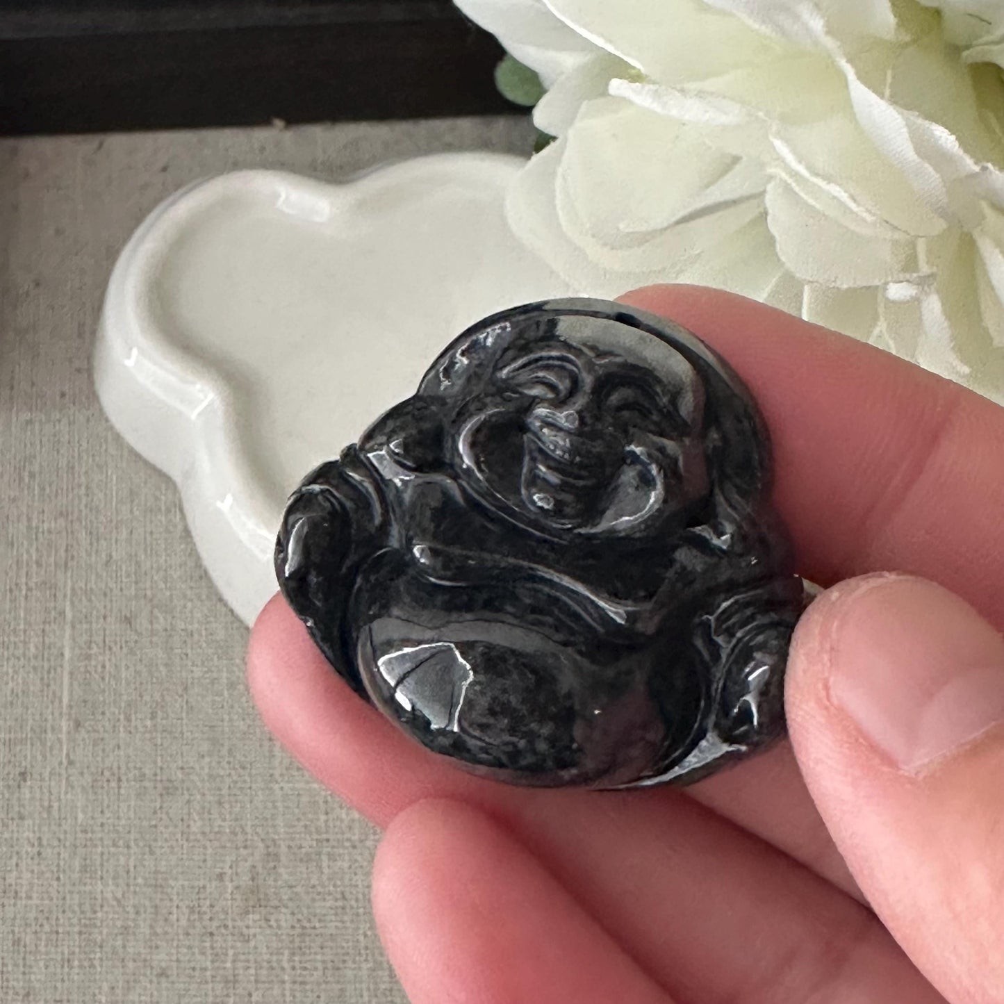 50 mm Wuji Jade Carved Happy Buddha Pendant