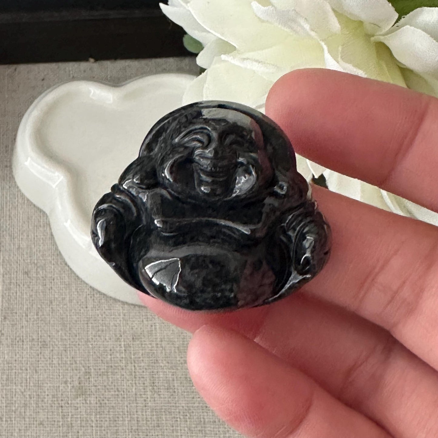 50 mm Wuji Jade Carved Happy Buddha Pendant
